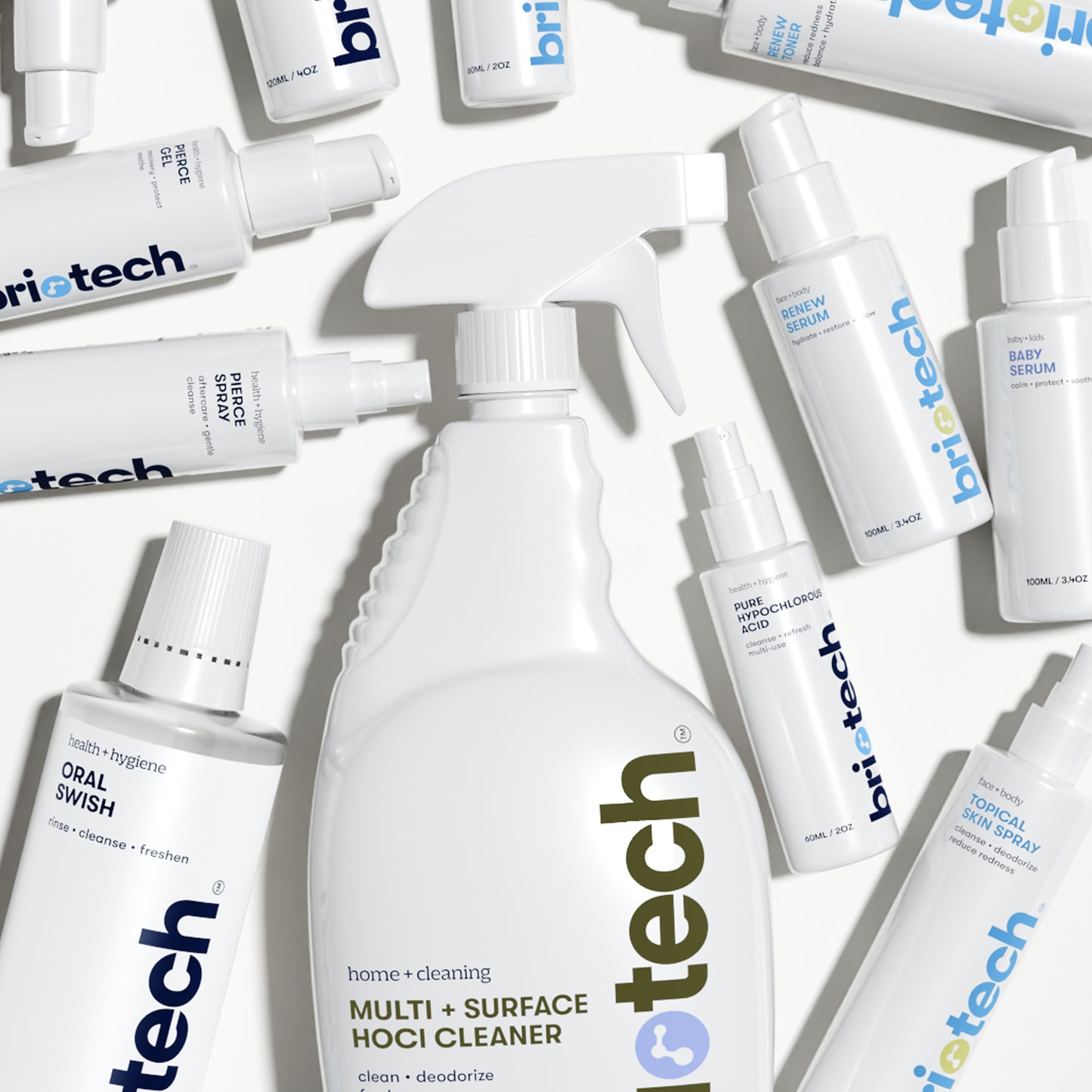 Briotech Oral Swish bottle with white and blue-grey labeling, designed for gum health, displayed on a white background.