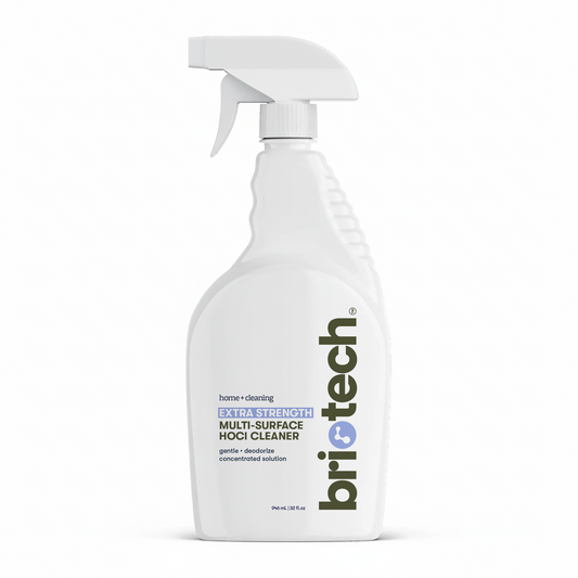 White Extra Strength HOCl spray bottle of multi-surface cleaner with a trigger nozzle.