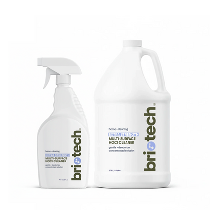 An Extra Strength HOCl Bundle consisting of a smaller white spray bottle and a large white jug of non-toxic, multi-surface cleaner.