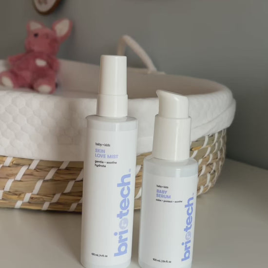 baby serum and baby spray on child