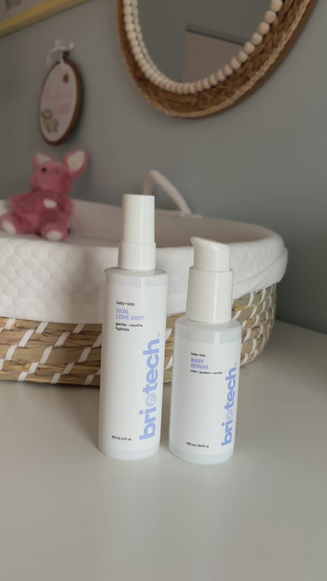 baby serum and baby spray on child